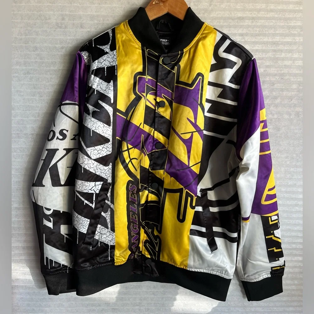 LA Lakers NBA Jacket Pro Standard Mens Medium Black Mashup Satin Bomber - Picture 1 of 11